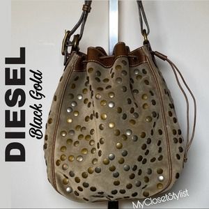 DIESEL $1,100 Studded Buffalo Leather Bucket Purse NEW!
